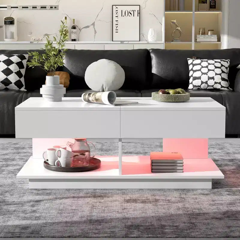 Modern Extendable Coffee Table with Storage; Adjustable Rectangle Center Table with Hidden Space for Living Room