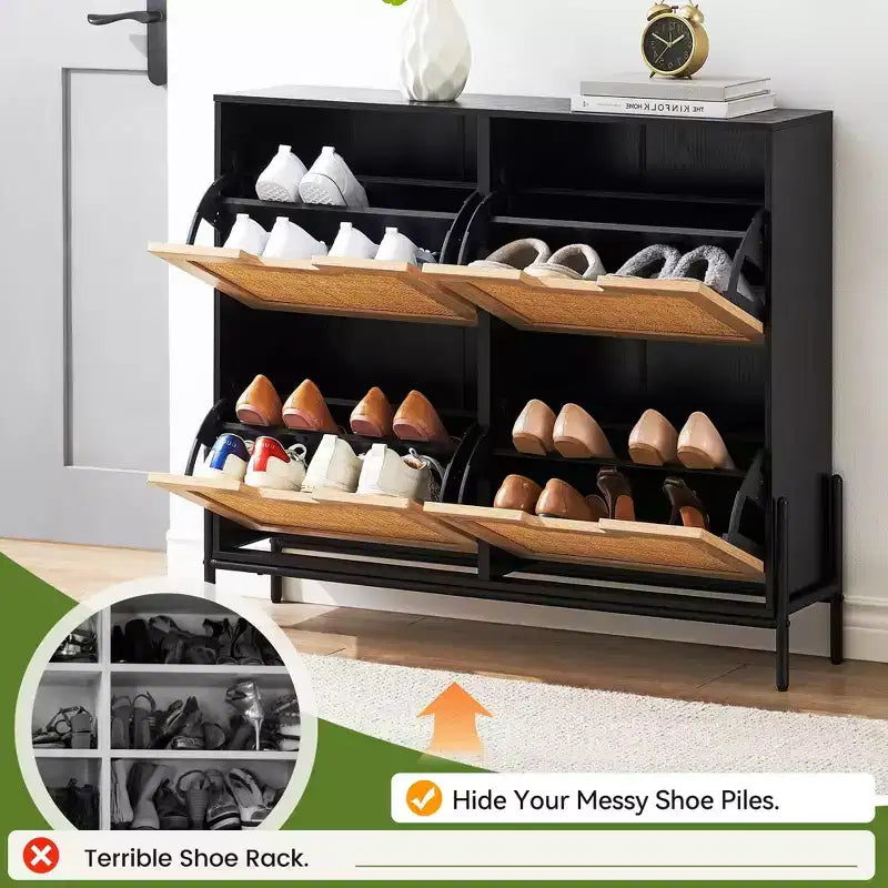Meuble à chaussures en rotin ; mobilier de rangement de style moderne