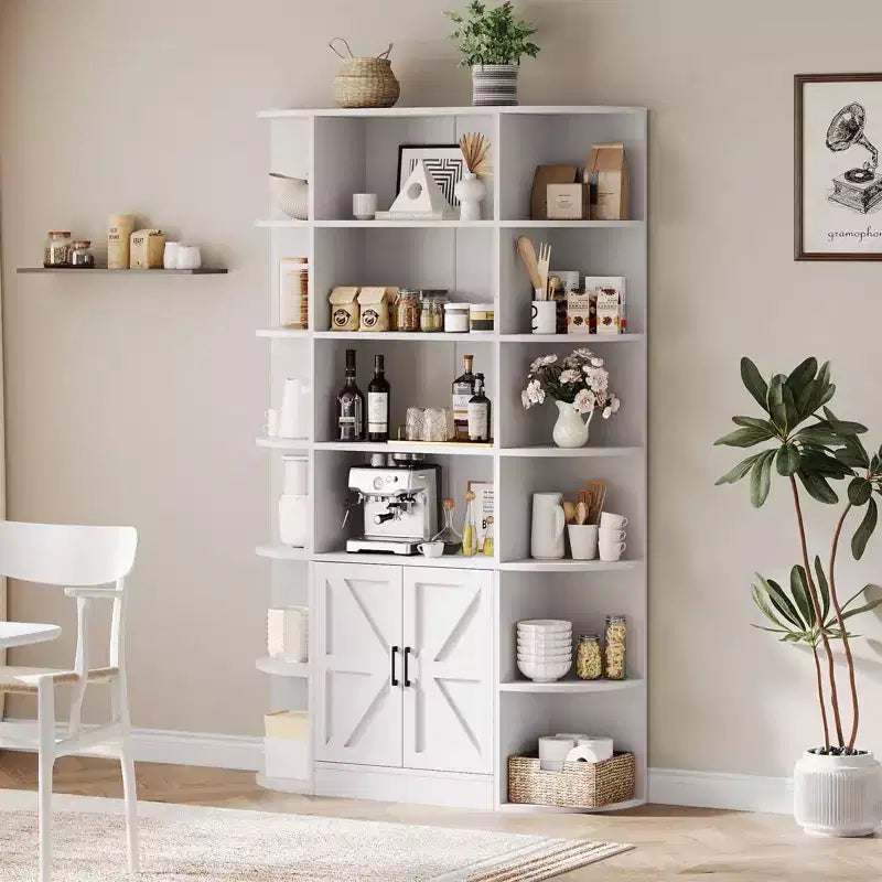 Présentoirs de bibliothèques et armoires de rangement avec portes et étagères ouvertes