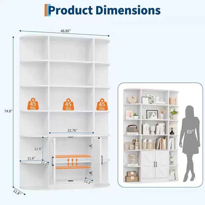 Présentoirs de bibliothèques et armoires de rangement avec portes et étagères ouvertes