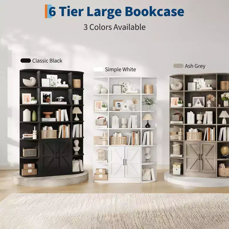 Présentoirs de bibliothèques et armoires de rangement avec portes et étagères ouvertes