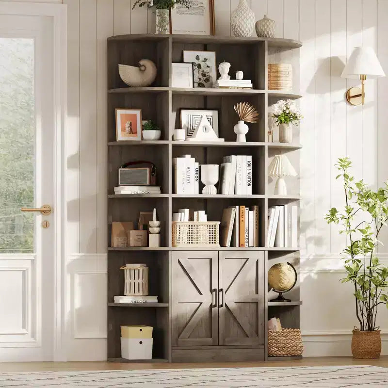Présentoirs de bibliothèques et armoires de rangement avec portes et étagères ouvertes