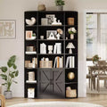 75in Tall Bookcase; 6 Tier Wooden Book Shelf 47 Wide Farmhouse Display Bookshelf Storage Cabinet with Doors and Open Shelves for Living Room Bedroom