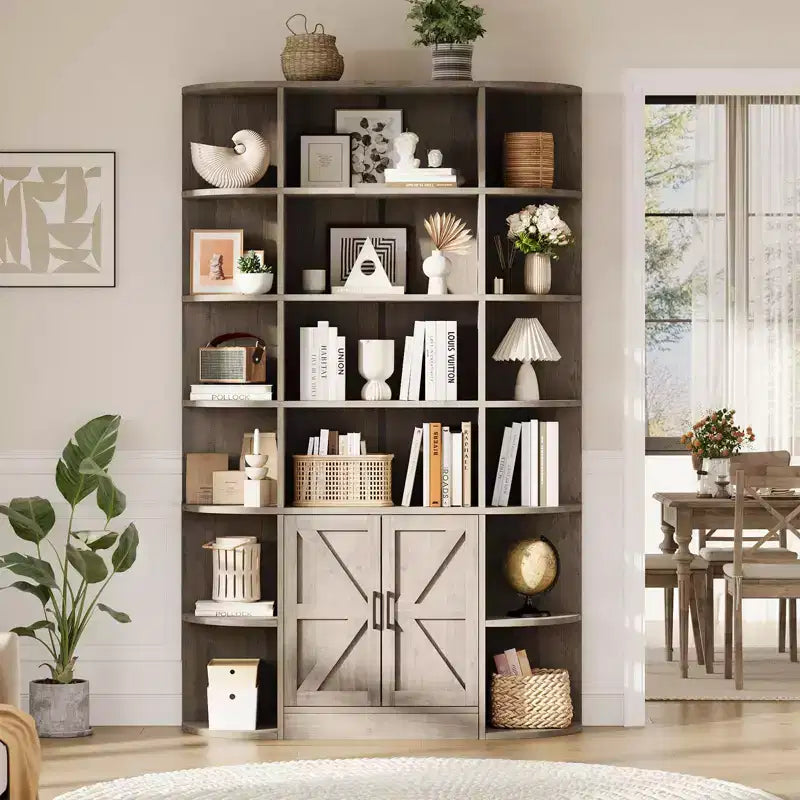 Présentoirs de bibliothèques et armoires de rangement avec portes et étagères ouvertes