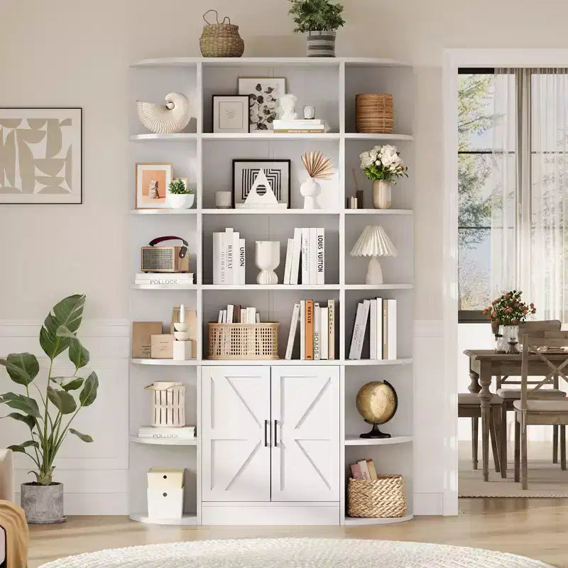 Présentoirs de bibliothèques et armoires de rangement avec portes et étagères ouvertes