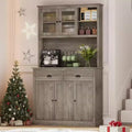 71 Tall Freestanding Pantry Cabinet with Microwave Stand; Drawers & Adjustable Shelves; Farmhouse Kitchen Hutch Storage Cabinet for Home