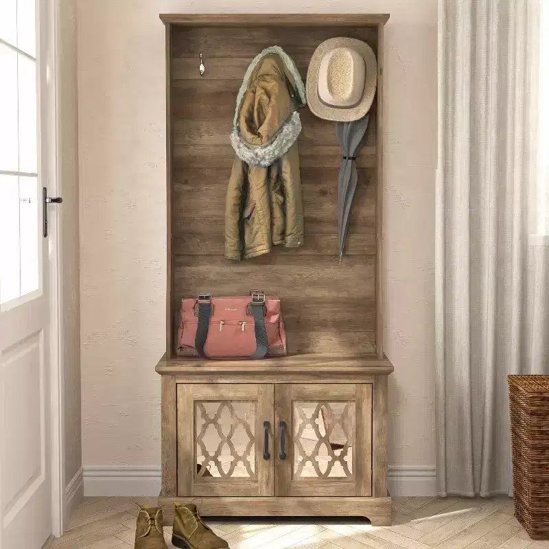 Porte-manteau avec banc et casier de vestibule miroir