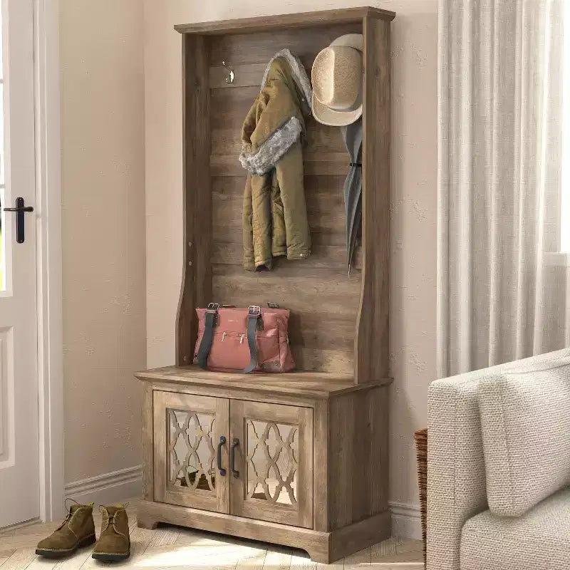 Porte-manteau avec banc et casier de vestibule miroir