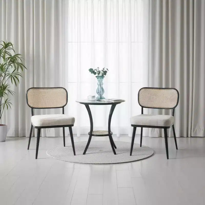 Col 3pc Accent Table and Chair Set; Black Legs; Glass Top; Padded Seat -BM337289