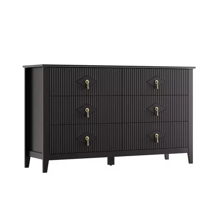 Fluted 6 Drawers Dresser for Bedroom; 54 Wide Modern Chest of Drawers with Metal Handle; Wooden Dresser Organizer