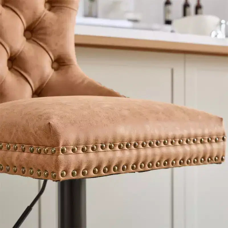 Tabouret de bar pivotant et rembourré de style moderne avec dossier capitonné