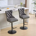 Set of 2 Bar Stools; Modern Upholstered Swivel Counter Stools with Tufted Backrest; Rivet Trim; and 26-33 inch Adjustable Height for Kitchen