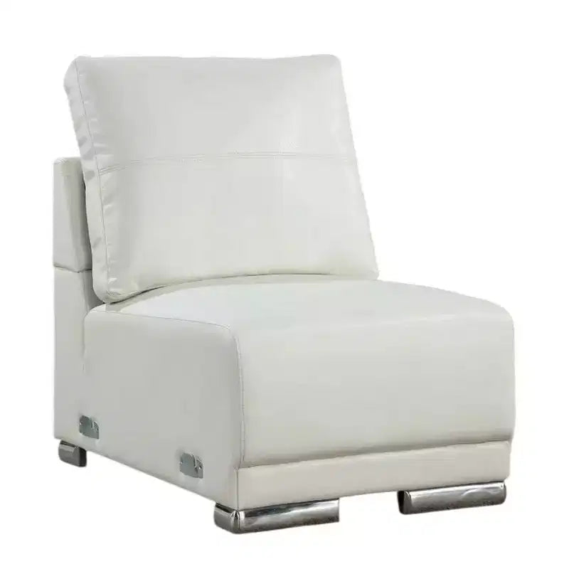 Royal Hampton Modular Armless Lounge Chair; Chrome Metal; White Faux Leather