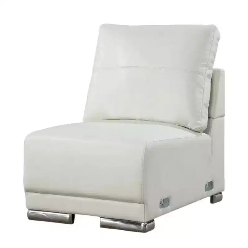 Fauteuil modulable sans accoudoirs ; métal chromé ; cuir artificiel blanc