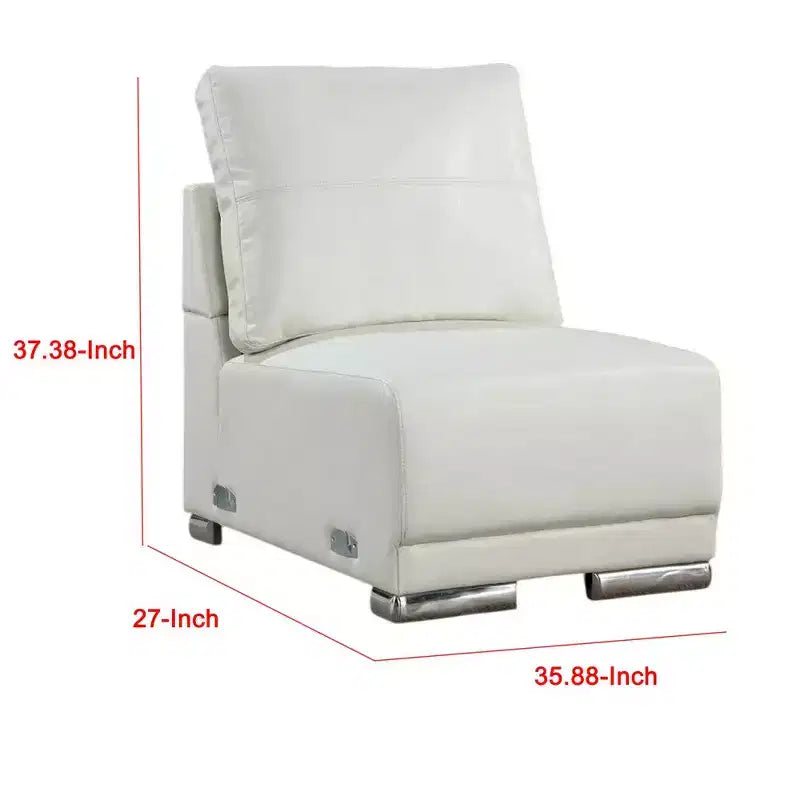 Fauteuil modulable sans accoudoirs ; métal chromé ; cuir artificiel blanc