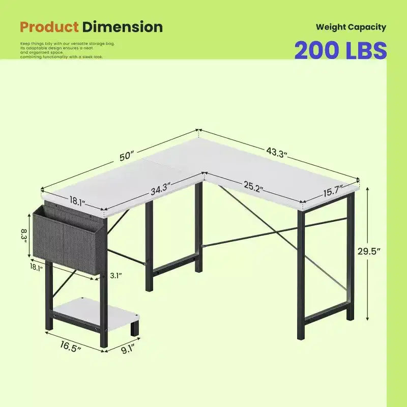 Table de jeu en L ; table d'angle à cadre métallique