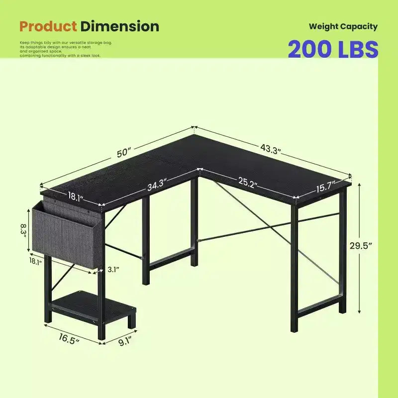 Table de jeu en L ; table d'angle à cadre métallique