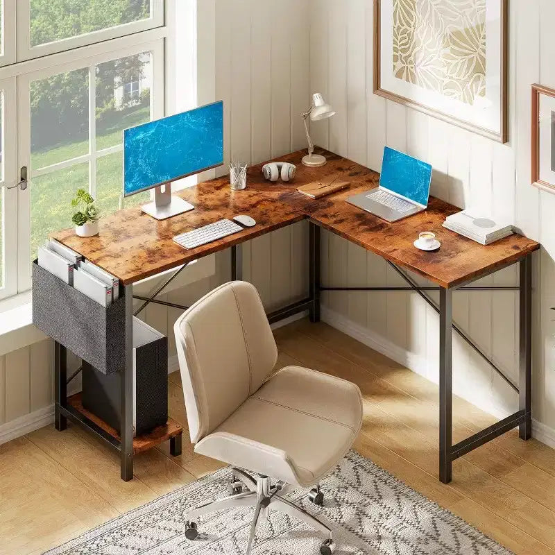 Table de jeu en L ; table d'angle à cadre métallique