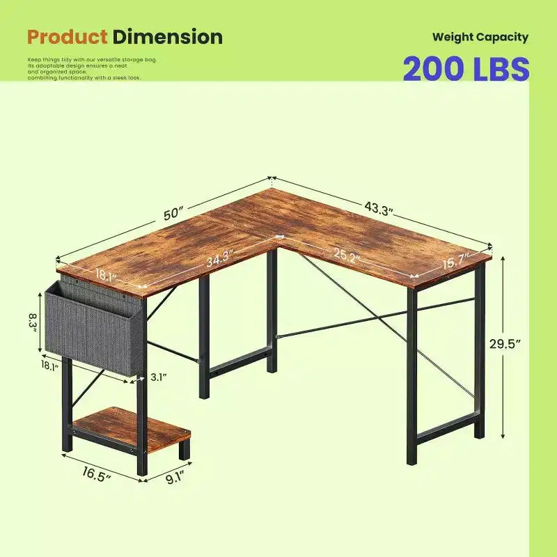 Table de jeu en L ; table d'angle à cadre métallique