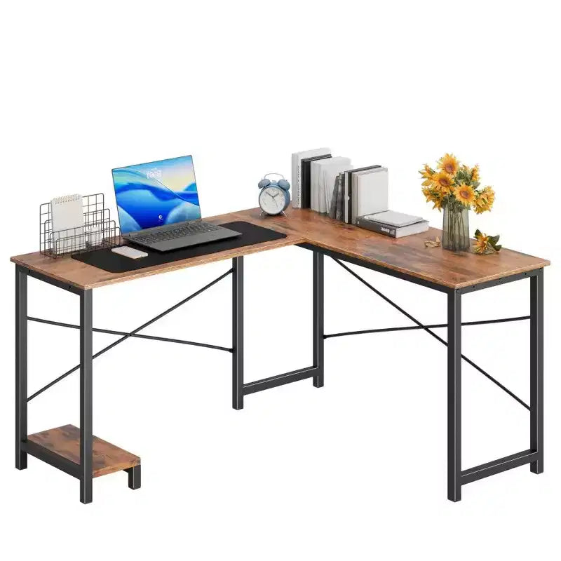 Table de jeu en L ; table d'angle à cadre métallique