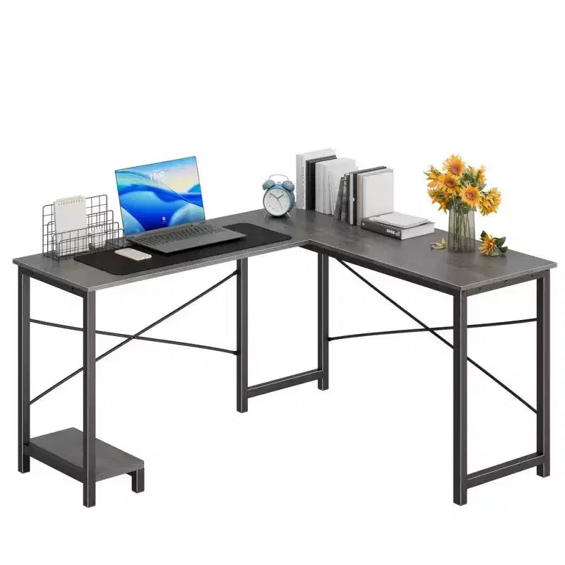 Table de jeu en L ; table d'angle à cadre métallique