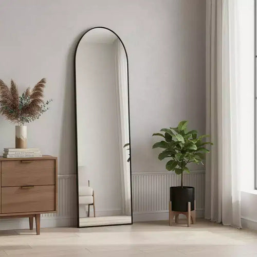 Miroir pleine longueur en alliage d'aluminium noir, avec arche, sur pied ou mural