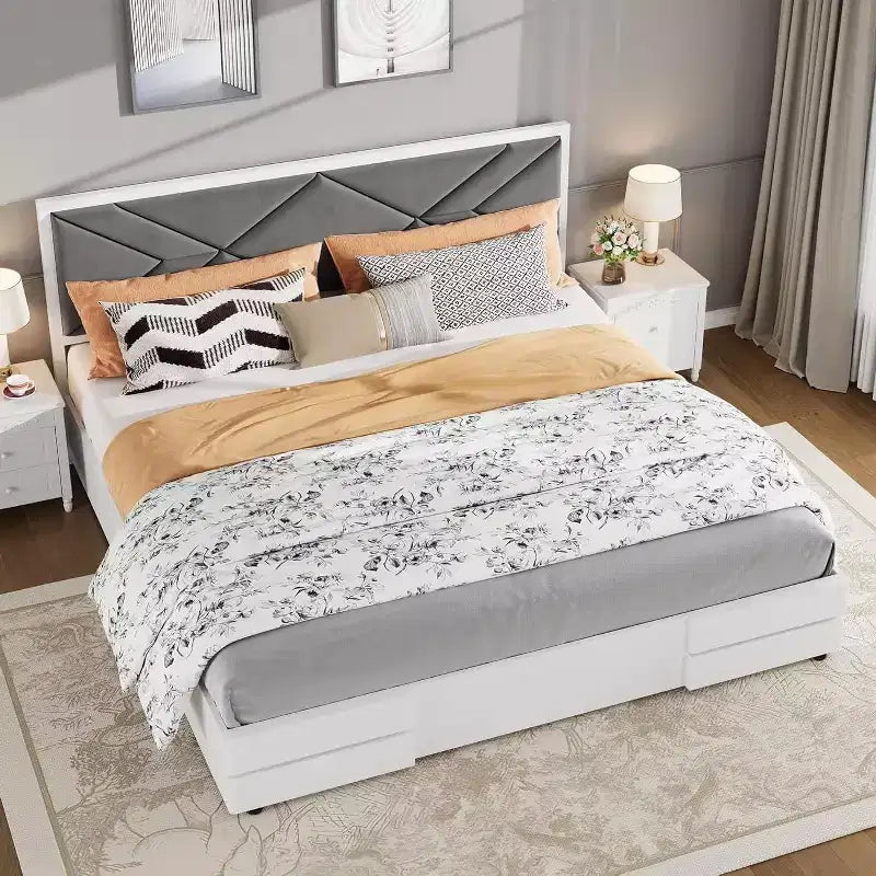 Upholstered Bed Frame; Tufted Design Soft Headboard; Wooden Slat Support; Mattress Foundation No Box Spring Needed; Stable & Quiet Full Bed Frame