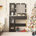 Modern Makeup Vanity Desk with Mirror; Charging Station; Ample Storage Drawers & Acrylic-Door Cabinets; Wooden Dressing Table for Bedroom
