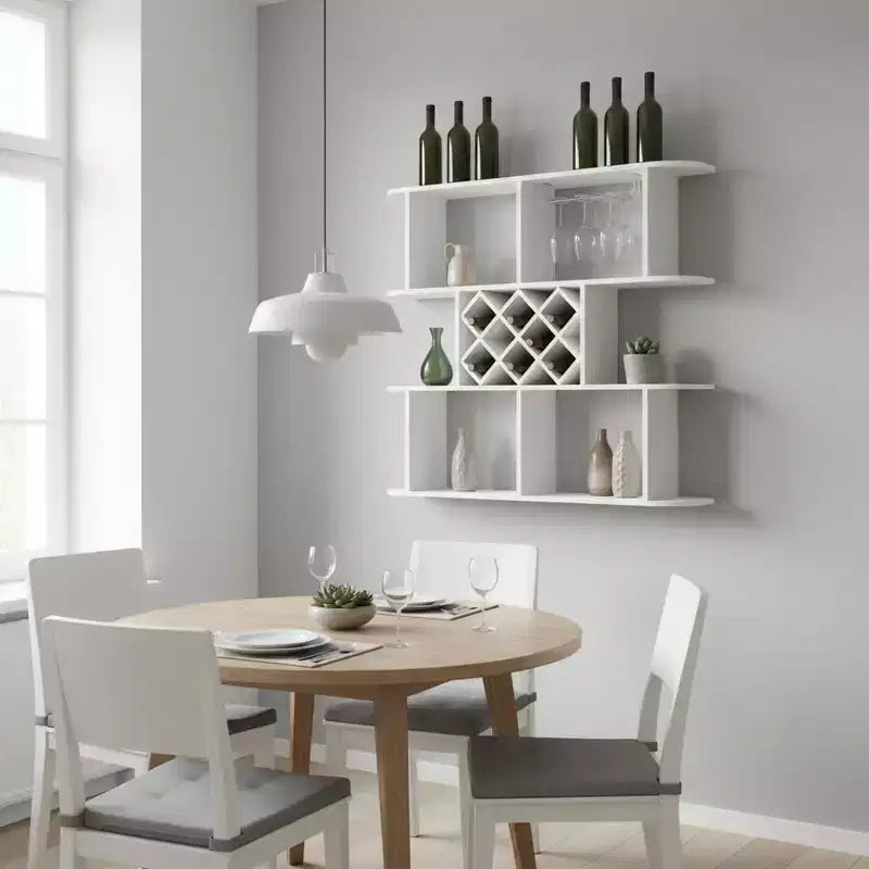 Grand casier à vin mural à trois niveaux avec rangement et présentoir pour bouteilles