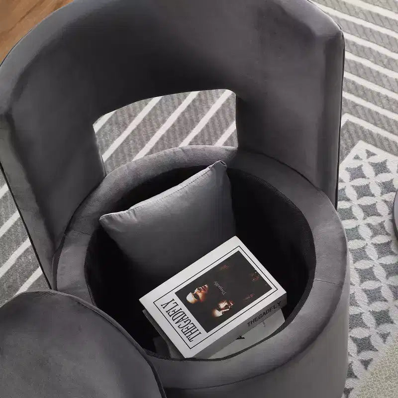 Fauteuil courbé en velours capitonné ; avec fonction de rangement