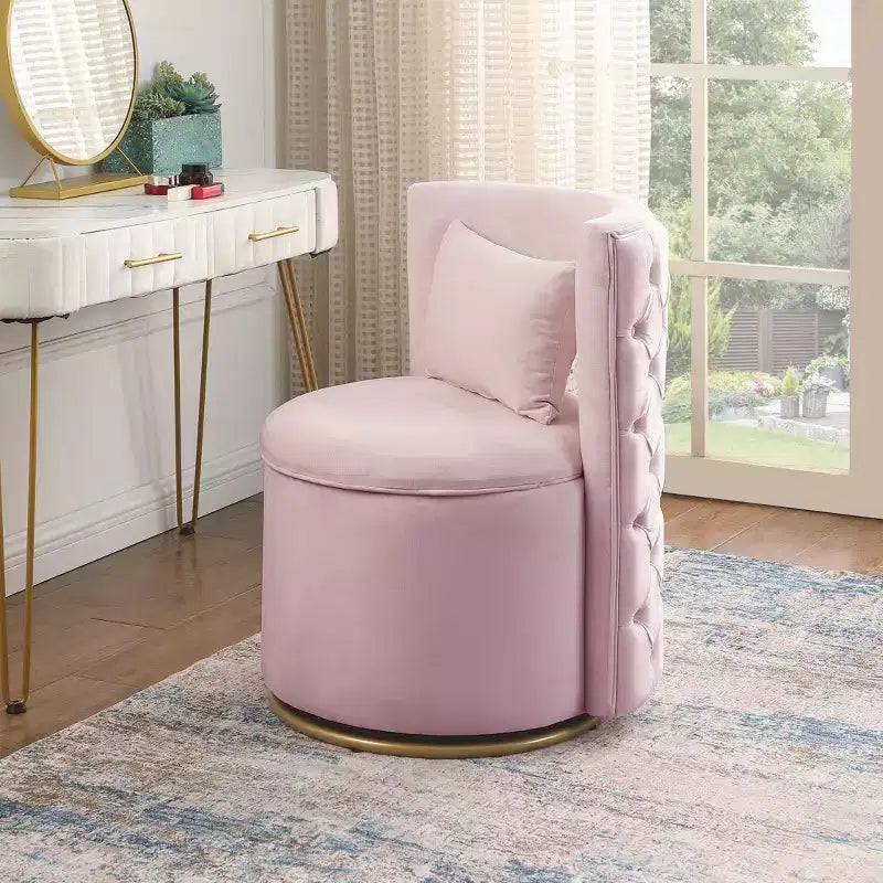 Fauteuil courbé en velours capitonné ; avec fonction de rangement