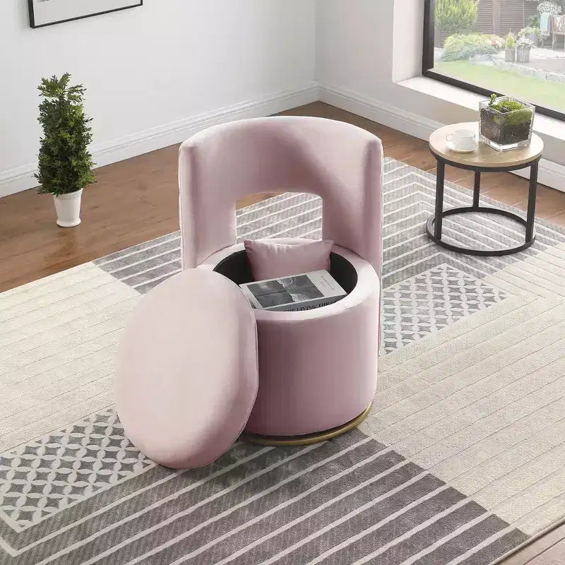 Fauteuil courbé en velours capitonné ; avec fonction de rangement