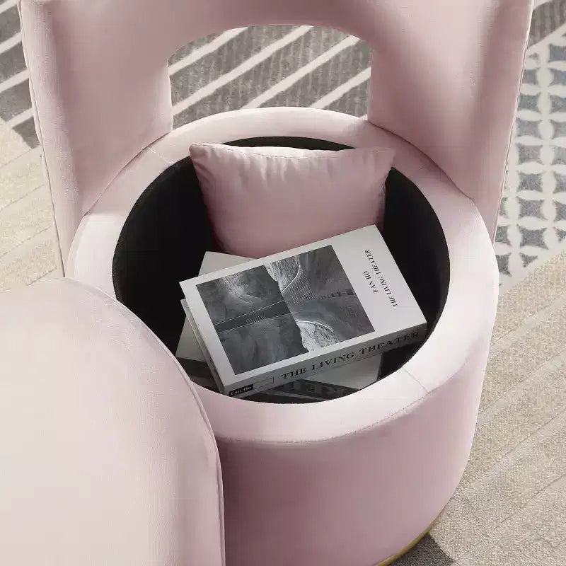 Fauteuil courbé en velours capitonné ; avec fonction de rangement