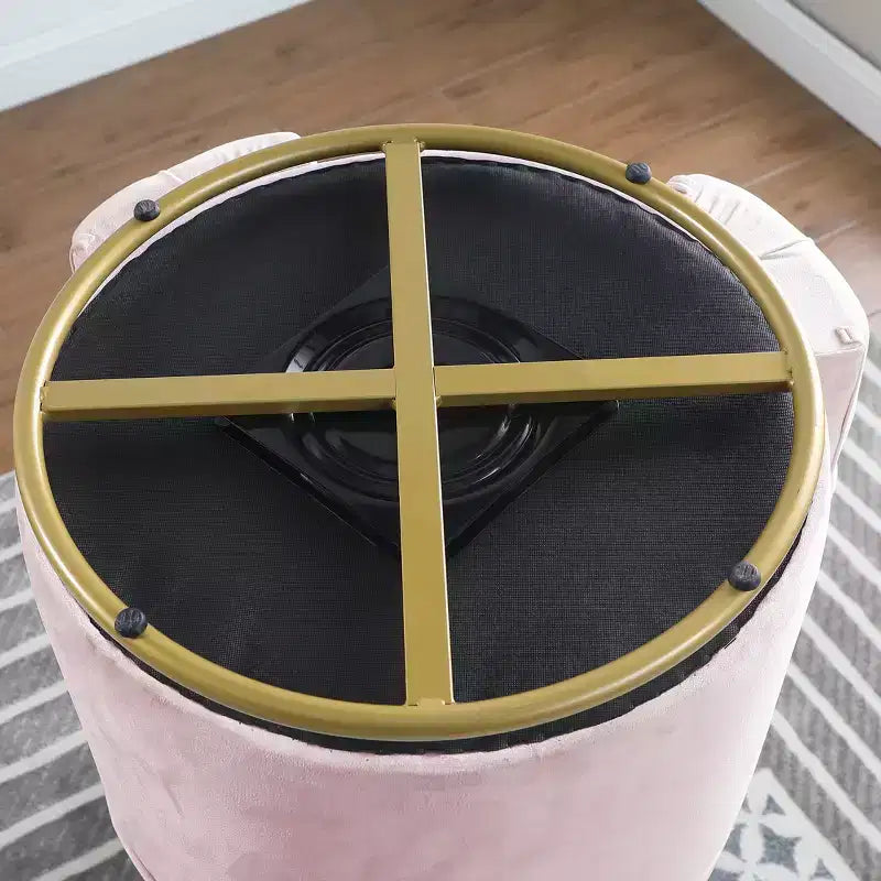 Fauteuil courbé en velours capitonné ; avec fonction de rangement