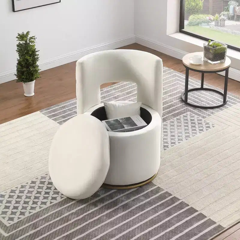 Fauteuil courbé en velours capitonné ; avec fonction de rangement