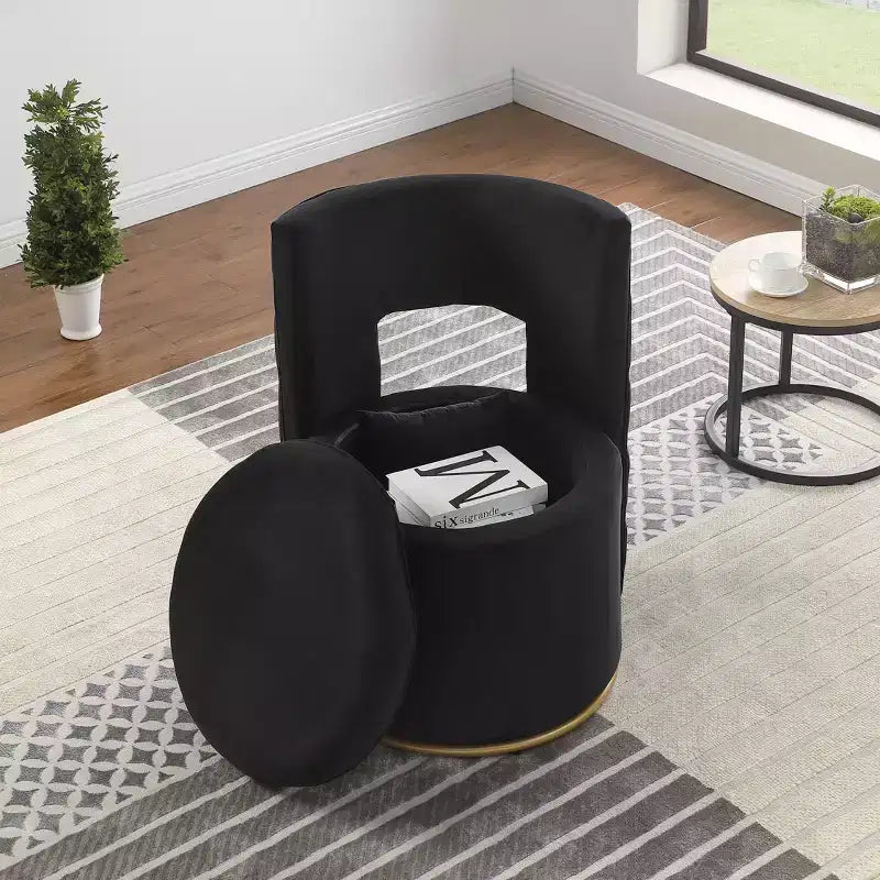Fauteuil courbé en velours capitonné ; avec fonction de rangement