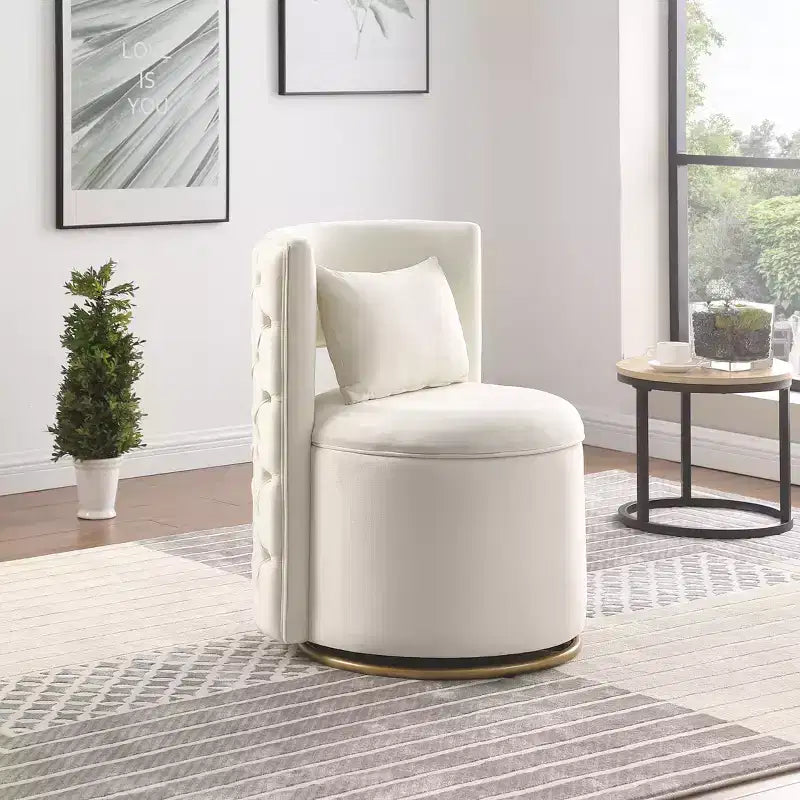 Fauteuil courbé en velours capitonné ; avec fonction de rangement