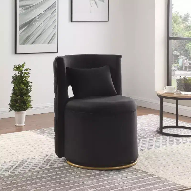 Fauteuil courbé en velours capitonné ; avec fonction de rangement