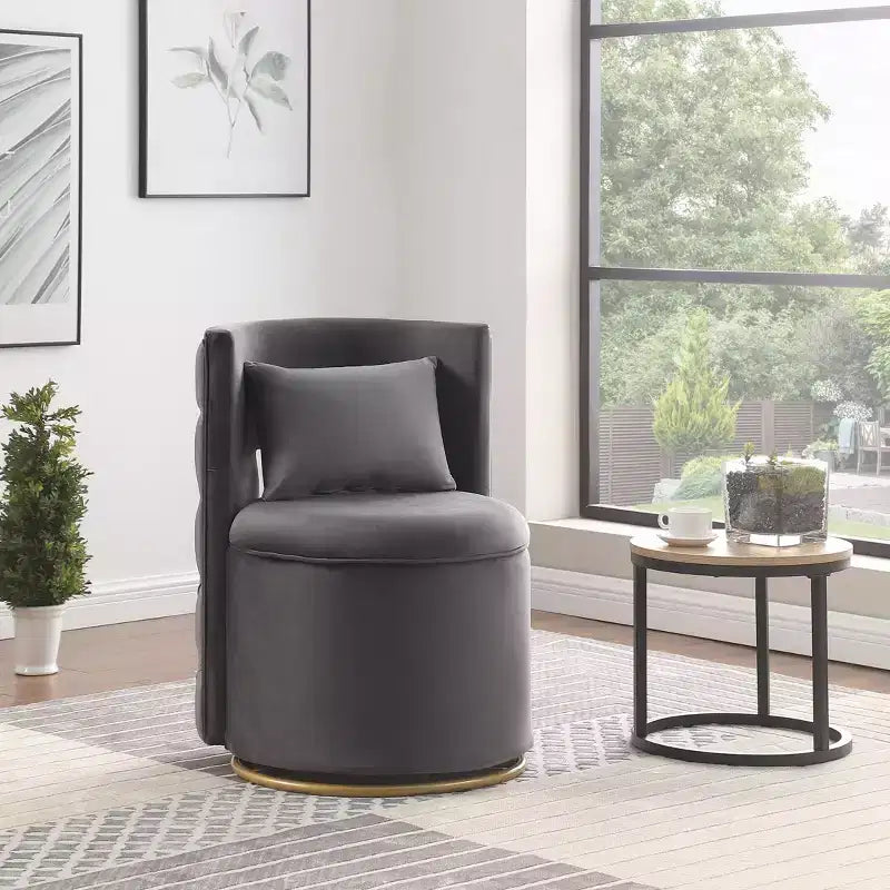 Fauteuil courbé en velours capitonné ; avec fonction de rangement