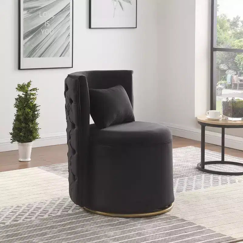 Fauteuil courbé en velours capitonné ; avec fonction de rangement
