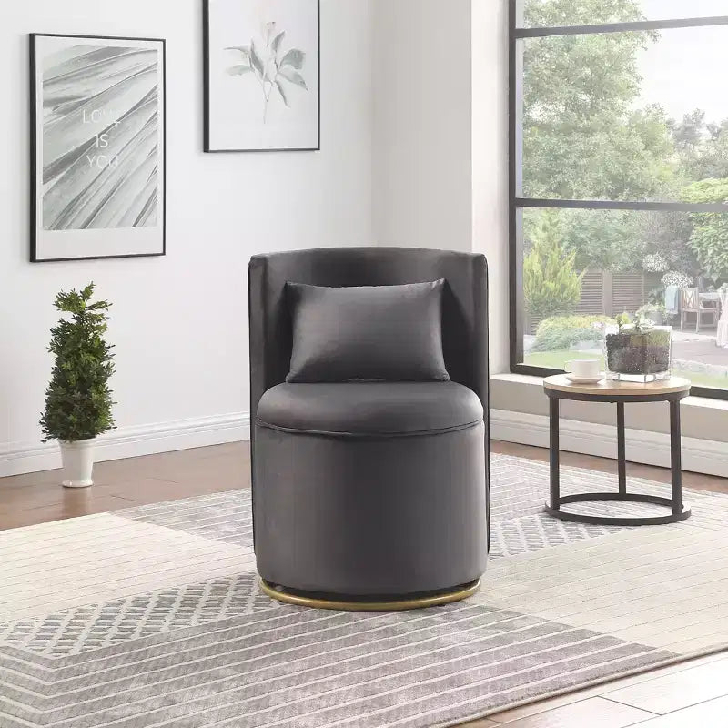 Fauteuil courbé en velours capitonné ; avec fonction de rangement
