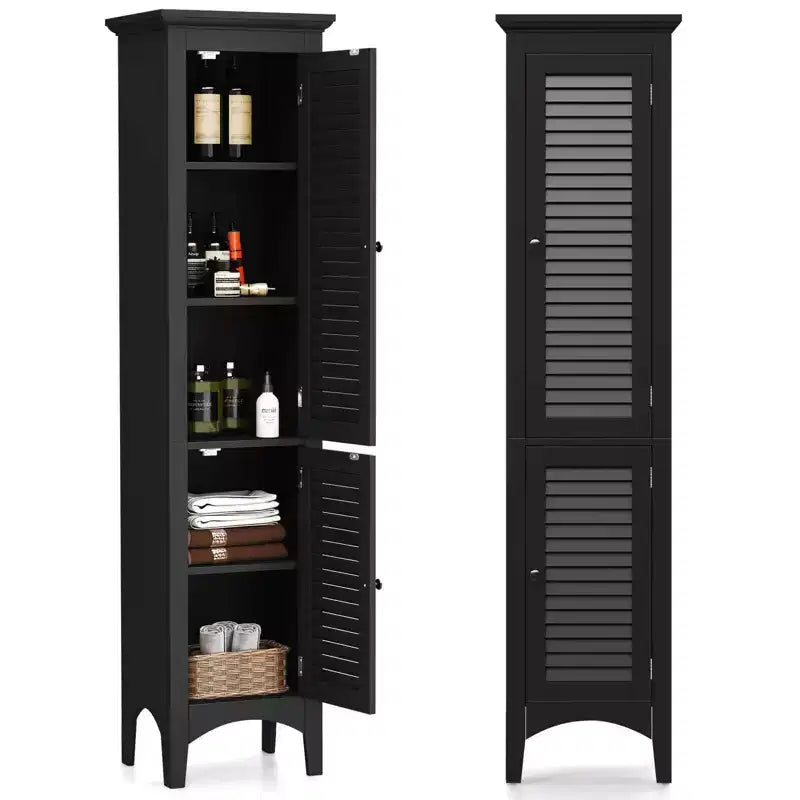 Costway 63 Tall Bathroom Cabinet with 2 Louvered Doors & Adjustable Shelf; Elevated Legs Gray/Black/White/Brown
