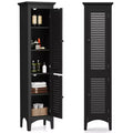 Costway 63 Tall Bathroom Cabinet with 2 Louvered Doors & Adjustable Shelf; Elevated Legs Gray/Black/White/Brown