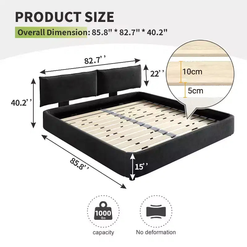Cadre de lit king-size en nuage ; lit tapissé de chenille