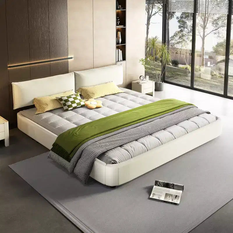 Whisen King Size Cloud Bed Frame; Chenille Upholstered Bed with Oversized Padded Movable Headboard; Round Corner