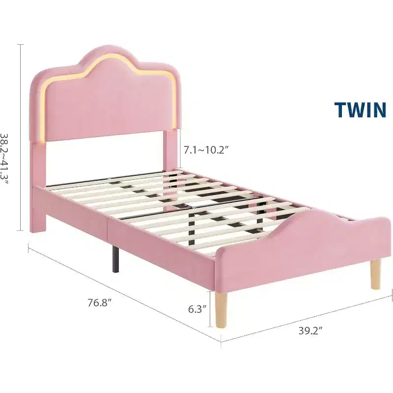 Cadre de lit plateforme pour enfant/fille de style princesse en velours
