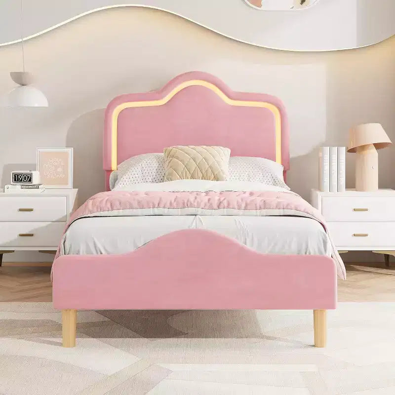 Cadre de lit plateforme pour enfant/fille de style princesse en velours