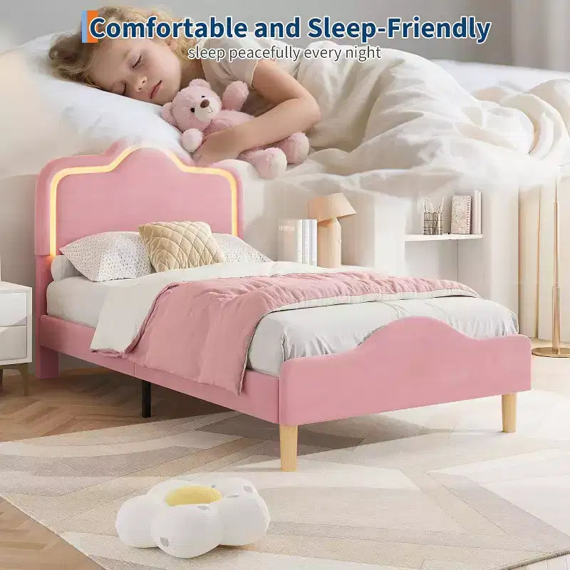 Cadre de lit plateforme pour enfant/fille de style princesse en velours