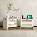 Rattan Nightstand Set of 2;Bedside Table with 2 Storage Drawer Space; Boho End Table Side Table for Bedroom Living Room Office