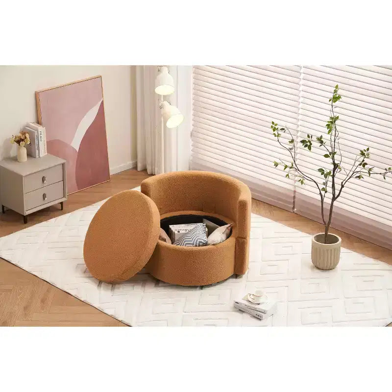 Fauteuil pivotant de rangement Teddy en tissu bouclette;